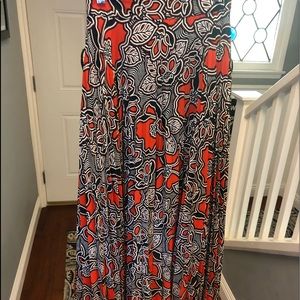 Ranna Gill Red and Black Floral Midi Skirt
